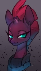 Size: 999x1707 | Tagged: safe, artist:ikirunosindo, character:tempest shadow, species:pony, species:unicorn, my little pony: the movie (2017), armor, broken horn, bust, colored pupils, eye scar, female, looking at you, mare, scar, solo