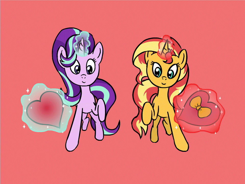 Size: 960x720 | Tagged: safe, artist:artattax, character:starlight glimmer, character:sunset shimmer, ship:shimmerglimmer, episode:hearts and hooves day, g4, my little pony: friendship is magic, animated, female, frame by frame, lesbian, levitation, magic, shipping, simple background, telekinesis, walking
