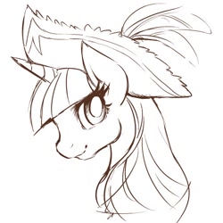 Size: 600x600 | Tagged: safe, artist:grimbloody, character:twilight sparkle, species:alicorn, species:pony, clothing, cute, female, hat, looking at you, mare, monochrome, pirate hat, simple background, smiling, solo, white background