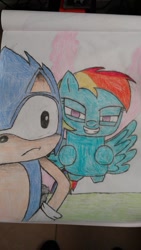 Size: 600x1067 | Tagged: safe, artist:superhypersonic2000, character:rainbow dash, character:sonic the hedgehog, crossover, sonic the hedgehog (series), traditional art