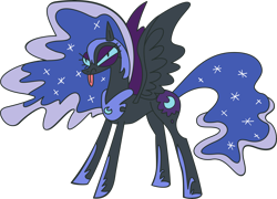 Size: 6552x4719 | Tagged: safe, artist:kopcap94, character:nightmare moon, character:princess luna, species:alicorn, species:pony, episode:scare master, g4, my little pony: friendship is magic, absurd resolution, angry, big fat meanie, blep, faec, female, frown, glare, mare, missing horn, mlem, nightmare mlem, pin the tail on the pony, simple background, solo, spread wings, tongue out, transparent background, vector, wings