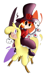 Size: 1980x2998 | Tagged: safe, artist:dairosa, artist:narmet, community related, character:paprika paca, species:alpaca, them's fightin' herds, clothing, collaboration, hat, menace, peacock (skullgirls), simple background, skullgirls, top hat, transparent background