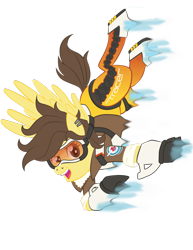 Size: 1024x1325 | Tagged: safe, artist:violetfeatheroficial, species:pony, crossover, overwatch, ponified, simple background, solo, tracer, transparent background, vector