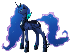 Size: 5000x3800 | Tagged: safe, artist:imreer, character:princess luna, species:alicorn, species:pony, armor, curved horn, cutie mark, ear fluff, ethereal mane, female, galaxy mane, jewelry, mare, regalia, simple background, solo, tiara, transparent background