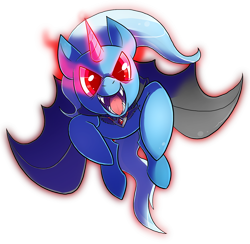 Size: 1592x1555 | Tagged: safe, artist:shufflestripes, character:trixie, species:alicorn, species:bat pony, species:pony, alicorn amulet, bat ponified, bat pony alicorn, cape, clothing, fangs, female, mare, open mouth, race swap, red eyes, red eyes take warning, simple background, solo, transparent background, trixiebat, vampire