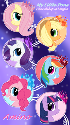 Size: 3150x5600 | Tagged: safe, artist:jagga-chan, character:applejack, character:fluttershy, character:pinkie pie, character:rainbow dash, character:rarity, character:twilight sparkle, species:pony, amino, bust, mane six, portrait