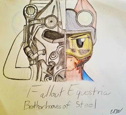 Size: 1024x935 | Tagged: safe, artist:fanliterature101, oc, oc only, oc:century, fallout equestria, armor, fallout equestria brotherhooves of steel, power armor, solo, steel ranger, t-60 power armor, traditional art
