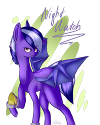 Size: 2000x2500 | Tagged: safe, artist:midnightdream123, oc, oc only, oc:night watch, species:bat pony, species:pony, female, high res, mare, simple background, solo, transparent background
