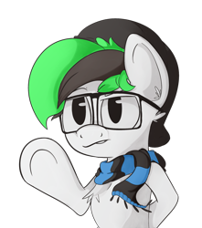 Size: 1677x1893 | Tagged: safe, artist:narmet, oc, oc:scarfinson, beanie, chest fluff, clothing, glasses, hat, hipster, nerd, scarf, simple background, solo, transparent background