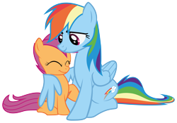 Size: 6438x4518 | Tagged: dead source, safe, artist:waranto, character:rainbow dash, character:scootaloo, episode:sleepless in ponyville, g4, my little pony: friendship is magic, absurd resolution, happy, scootalove, simple background, transparent background, vector, winghug