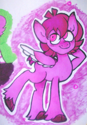 Size: 589x843 | Tagged: safe, artist:lilpinkghost, oc, oc:pinkghost, species:pegasus, species:pony, colorful, cute, female, fluffy, markers, mexico, pink, pink hair, ponified, solo, traditional art