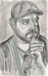 Size: 506x800 | Tagged: safe, artist:invalid-david, species:human, barely pony related, bust, comic artist, hand, irl, irl human, male, monochrome, pencil drawing, portrait, sketch, solo, tony fleecs, traditional art