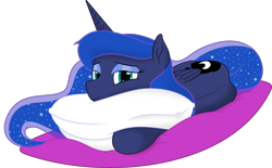 Size: 7393x4584 | Tagged: safe, artist:kopcap94, artist:selenophile, character:princess luna, species:pony, absurd resolution, cute, female, folded wings, lidded eyes, lunabetes, pillow, prone, simple background, solo, transparent background, vector