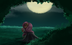 Size: 4592x2893 | Tagged: safe, artist:ailatf, character:fluttershy, species:pegasus, species:pony, clothing, dress, female, full moon, mare, moon, night, robe, solo, white rose