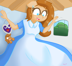Size: 1000x909 | Tagged: safe, artist:luciusheart, oc, oc:bagel, oc:coffee, species:anthro, species:pony, alice in wonderland, anthro with ponies, butt crush, cute, female, giant anthro, giantess, growth, macro