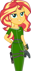 Size: 587x1311 | Tagged: safe, artist:diegator007, edit, character:sunset shimmer, my little pony:equestria girls, bracelet, clothing, commodore 64, curvy, female, gun, headphones, iq, jewelry, lidded eyes, rainbow six siege, simple background, solo, transparent background, vector, vector edit, weapon, wristband