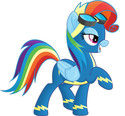 Size: 6252x5790 | Tagged: safe, artist:kopcap94, character:rainbow dash, species:pegasus, species:pony, episode:newbie dash, g4, my little pony: friendship is magic, .svg available, absurd resolution, clothing, female, goggles, mane swap, movie accurate, open mouth, rainbow fash, rarity impression, simple background, transparent background, uniform, vector, wonderbolts uniform