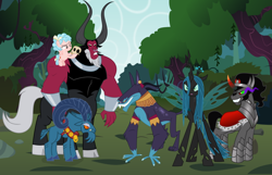Size: 1024x661 | Tagged: safe, artist:nukarulesthehouse1, character:cozy glow, character:grogar, character:king sombra, character:lord tirek, character:queen chrysalis, species:centaur, species:changeling, species:pegasus, species:pony, species:ram, species:unicorn, episode:school raze, g1, g4, my little pony: friendship is magic, season 9, spoiler:s09, 2019, alliance, antagonist, changeling queen, cloven hooves, female, filly, foal, g1 to g4, generation leap, image macro, legion of doom, male, meme, sinister six, stallion, team up, villain teamup
