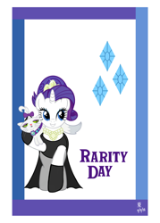 Size: 2000x2800 | Tagged: safe, artist:jazzytyfighter, character:opalescence, character:rarity, audrey hepburn, breakfast at tiffany's, cutie mark, movie poster, movie reference, outfit, rarity day, reference