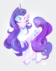 Size: 1102x1416 | Tagged: safe, artist:alvrexadpot, character:rarity, species:pony, species:unicorn, colored hooves, cutie mark, eyes closed, female, gray background, horn, mare, simple background, solo