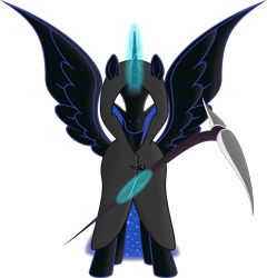 Size: 4415x4605 | Tagged: safe, artist:kopcap94, character:nightmare moon, character:princess luna, species:pony, absurd resolution, cloak, clothing, female, grim reaper, magic, scythe, simple background, solo, transparent background, vector