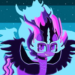 Size: 3790x3790 | Tagged: safe, artist:superhypersonic2000, character:midnight sparkle, character:twilight sparkle, character:twilight sparkle (scitwi), species:alicorn, species:pony, equestria girls:friendship games, g4, my little pony: equestria girls, my little pony:equestria girls, bust, equestria girls ponified, evil grin, female, grin, midnight sparkle, pixel art, ponified, portrait, smiling, solo, spread wings, wings