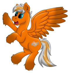 Size: 1961x1985 | Tagged: safe, artist:saxpony, oc, oc only, oc:steel wing, species:pegasus, species:pony, flying, male, simple background, solo, stallion, transparent background, waving