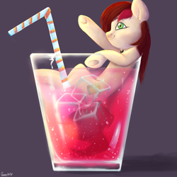 Size: 2500x2500 | Tagged: safe, artist:twisoft, oc, species:earth pony, species:pony, apple, art, cocktail, commission, cup, cup of pony, drink, female, food, glass, ice, micro, shade, shot glass