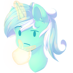 Size: 1024x1024 | Tagged: safe, artist:melloncollie-chan, character:lyra heartstrings, species:pony, species:unicorn, bust, ear fluff, emoji, female, glowing horn, hand, hmm, horn, magic, magic aura, magic hands, mare, meme, simple background, solo, telekinesis, thinking, thinking emoji, transparent background