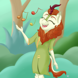 Size: 1000x1000 | Tagged: safe, artist:luciusheart, character:autumn blaze, species:anthro, species:kirin, episode:sounds of silence, g4, my little pony: friendship is magic, awwtumn blaze, cheek fluff, cheongsam, clothing, colored eyebrows, cute, eyebrows, eyes closed, signature, singing, song