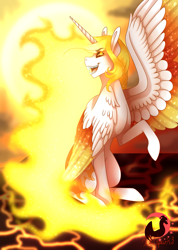 Size: 1435x2014 | Tagged: safe, artist:djspark3, character:daybreaker, character:princess celestia, species:alicorn, species:pony, episode:a royal problem, g4, my little pony: friendship is magic, colored wings, female, mane of fire, mare, open mouth, solo
