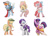 Size: 5500x4000 | Tagged: safe, artist:yunlongchen, character:applejack, character:fluttershy, character:pinkie pie, character:rainbow dash, character:rarity, character:twilight sparkle, character:twilight sparkle (alicorn), species:alicorn, species:earth pony, species:pegasus, species:pony, species:unicorn, g4, bipedal, bow, bubblegum, clothing, female, floppy ears, food, garter belt, gum, hair bow, hoof shoes, maid, maid headdress, mane six, mare, raised hoof, simple background, three quarter view, white background, wing hold