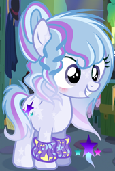 Size: 968x1436 | Tagged: safe, artist:parisa07, oc, oc:star dust, parent:starlight glimmer, parent:trixie, parents:startrix, species:earth pony, species:pony, female, filly, leg warmers, magical lesbian spawn, offspring, solo