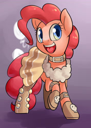 Size: 2894x4093 | Tagged: safe, artist:yunlongchen, character:pinkie pie, species:earth pony, species:pony, armor, clothing, collar, female, mare, open mouth, solo