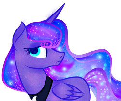Size: 1280x1070 | Tagged: safe, artist:lionsca, character:princess luna, species:alicorn, species:pony, concerned, ethereal mane, female, galaxy mane, missing accessory, missing cutie mark, simple background, solo, transparent background