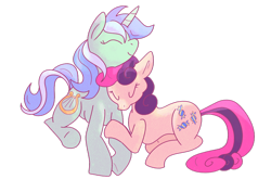 Size: 1280x846 | Tagged: safe, artist:lionsca, character:bon bon, character:lyra heartstrings, character:sweetie drops, species:pony, ship:lyrabon, adorabon, cuddling, cute, eyes closed, female, lesbian, lyrabetes, shipping, simple background, transparent background