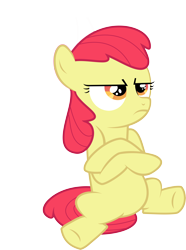 Size: 10000x13471 | Tagged: safe, artist:soren-the-owl, edit, editor:slayerbvc, character:apple bloom, species:earth pony, species:pony, episode:apple family reunion, g4, my little pony: friendship is magic, absurd resolution, accessory-less edit, crossed legs, female, filly, grumpy, missing accessory, simple background, solo, transparent background, vector, vector edit