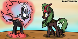 Size: 4000x2006 | Tagged: safe, artist:nguyendeliriam, character:autumn blaze, character:cinder glow, character:summer flare, species:kirin, episode:sounds of silence, g4, my little pony: friendship is magic, backing away, face to face, nirik, scared