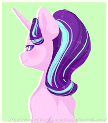 Size: 868x993 | Tagged: safe, artist:sleepydemonmonster, character:starlight glimmer, species:pony, species:unicorn, blushing, female, looking at you, looking back, smiling, solo