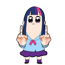 Size: 5000x5000 | Tagged: safe, artist:linlaifeng, character:twilight sparkle, species:human, absurd resolution, female, humanized, middle finger, pipimi, pop team epic, solo, style emulation, vulgar, wat