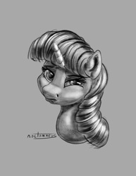 Size: 850x1100 | Tagged: safe, artist:noctomaeus, character:twilight sparkle, species:pony, bust, female, grayscale, grumpy, mare, monochrome, portrait, solo