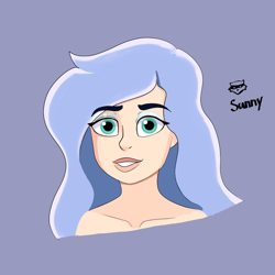 Size: 900x900 | Tagged: safe, artist:sunlightgryphon, derpibooru original, character:princess luna, species:human, bust, female, humanized, simple background, smiling, solo
