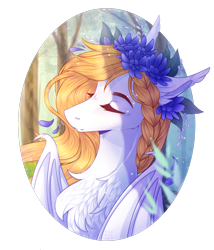 Size: 1200x1400 | Tagged: safe, artist:hazepages, oc, species:bat pony, species:pony, bust, eyes closed, female, floral head wreath, flower, mare, portrait, solo