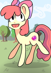 Size: 1280x1810 | Tagged: safe, artist:lunawoonanight, character:apple bloom, species:pony, adorabloom, bow, cute, female, filly, hair bow, heart, open mouth, solo