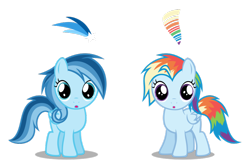 Size: 900x600 | Tagged: safe, artist:cencerberon, oc, oc only, oc:ragtag, oc:shooting star, parent:rainbow dash, parent:soarin', parents:soarindash, cutie mark, offspring, show accurate, simple background, sisters, transparent background
