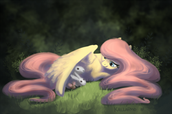 Size: 1500x1000 | Tagged: safe, artist:bugiling, character:fluttershy, species:pegasus, species:pony, species:rabbit, caring, cute, female, fluttermom, forest, mare, shyabetes, smiling