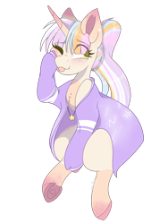 Size: 3072x4096 | Tagged: safe, artist:missclaypony, oc, oc:radiant heart, species:pony, species:unicorn, clothing, female, mare, one eye closed, simple background, solo, transparent background, wink