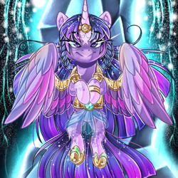 Size: 1984x1983 | Tagged: safe, artist:schokocream, character:tree of harmony, character:twilight sparkle, character:twilight sparkle (alicorn), species:alicorn, species:pony, episode:twilight's kingdom, g4, my little pony: friendship is magic, female, gold, magic, mare, powerful, princess, solo, tree of harmony, wings