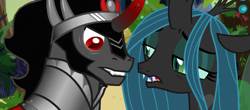 Size: 720x316 | Tagged: safe, artist:nukarulesthehouse1, artist:sketchmcreations, character:king sombra, character:queen chrysalis, species:changeling, species:pony, ship:chrysombra, spoiler:s09, antagonist, caption, changeling hive, changeling queen, female, image macro, love, male, shipping, straight, text, vector