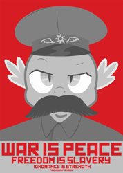 Size: 800x1121 | Tagged: dead source, safe, artist:equestria-election, character:spike, species:dragon, 1984, clothing, facial hair, looking at you, male, moustache, propaganda